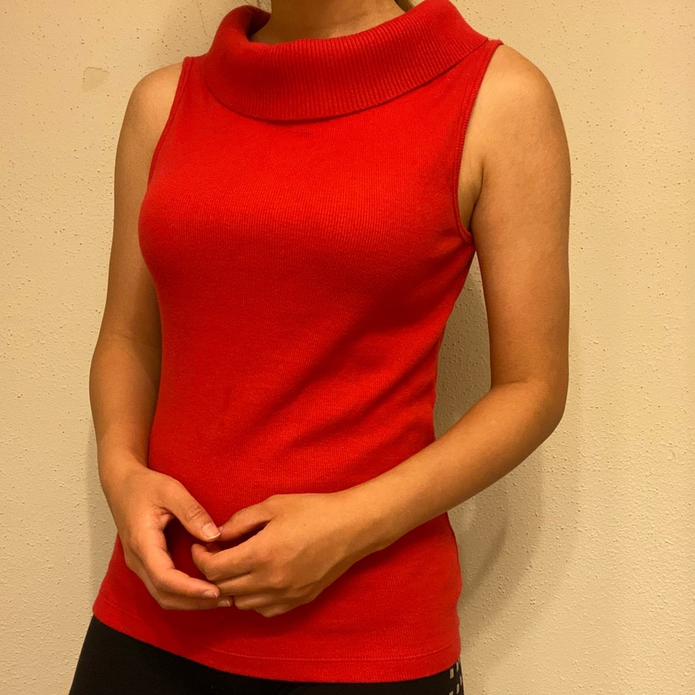 Rafaella Red Sweater Tank Cowl Neck Top